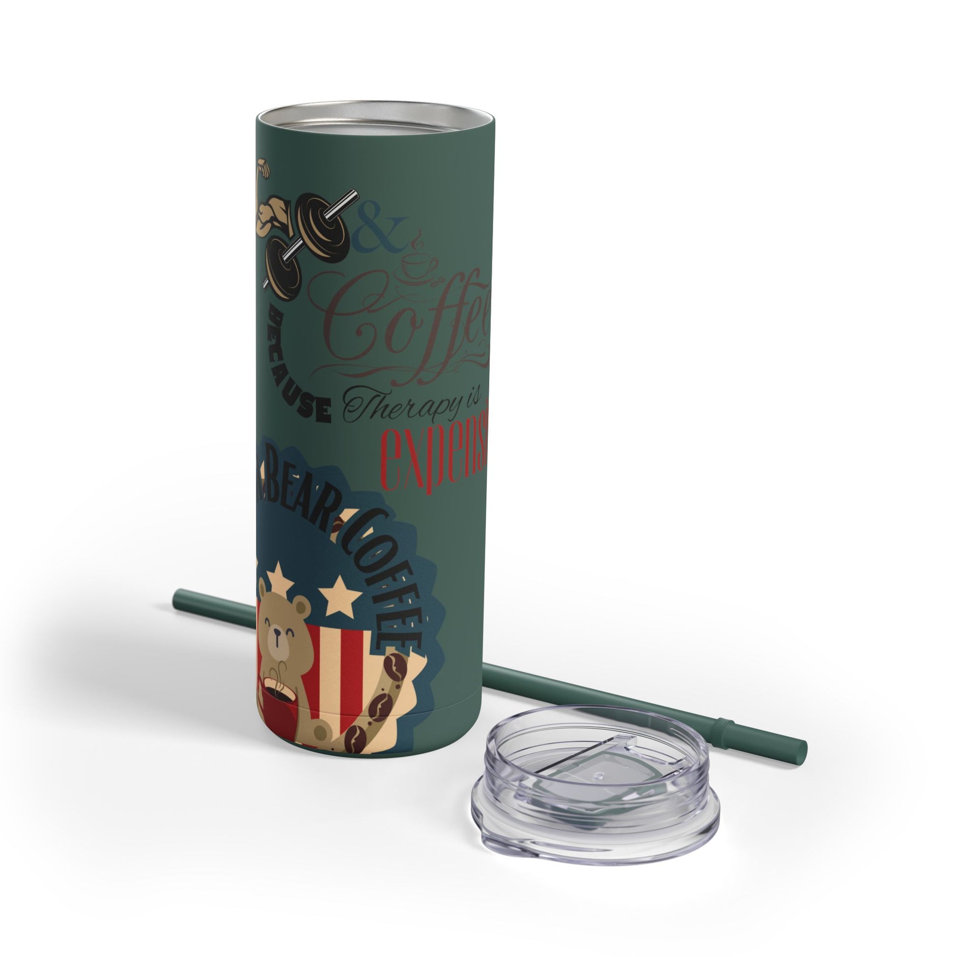 Gym & Coffee Skinny Matte Tumbler, 20oz - From Freedom Bear Coffee LLC - Just $29.99! Shop now at Freedom Bear Coffee LLC