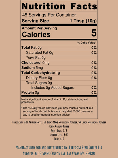 Mushroom Infused Coffee - Lion’s Mane & Chaga 1lb - From Freedom Bear Coffee LLC - Just $34.99! Shop now at Freedom Bear Coffee LLC
